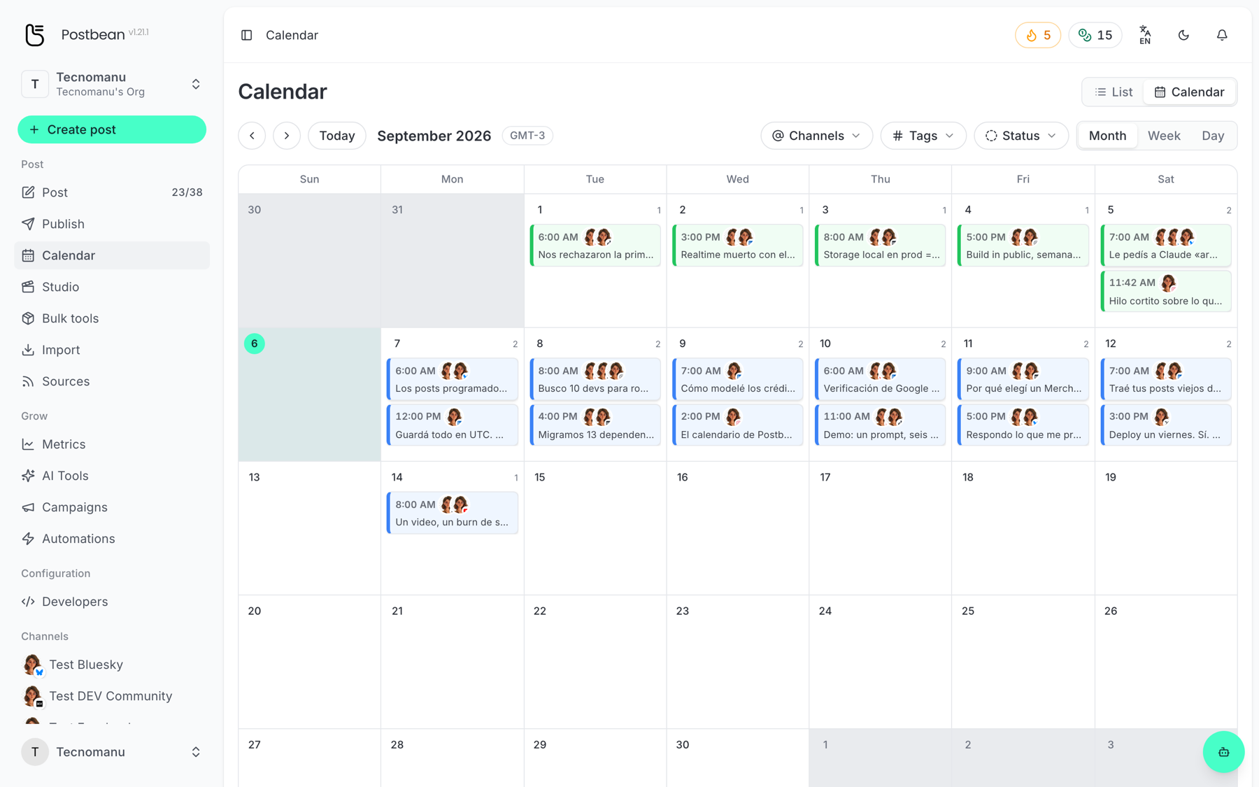 Scheduled posts on the calendar